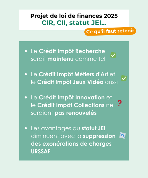 Projet loi de finance 2025 CII CIR JEI ce qu'il faut retenir liste